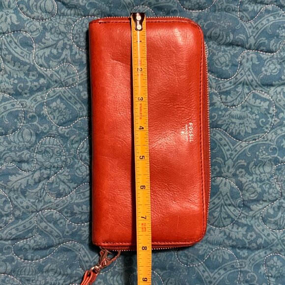 Fossil Women's Logan Leather Blocking Zip Around Orange Wallet - Picture 4 of 5